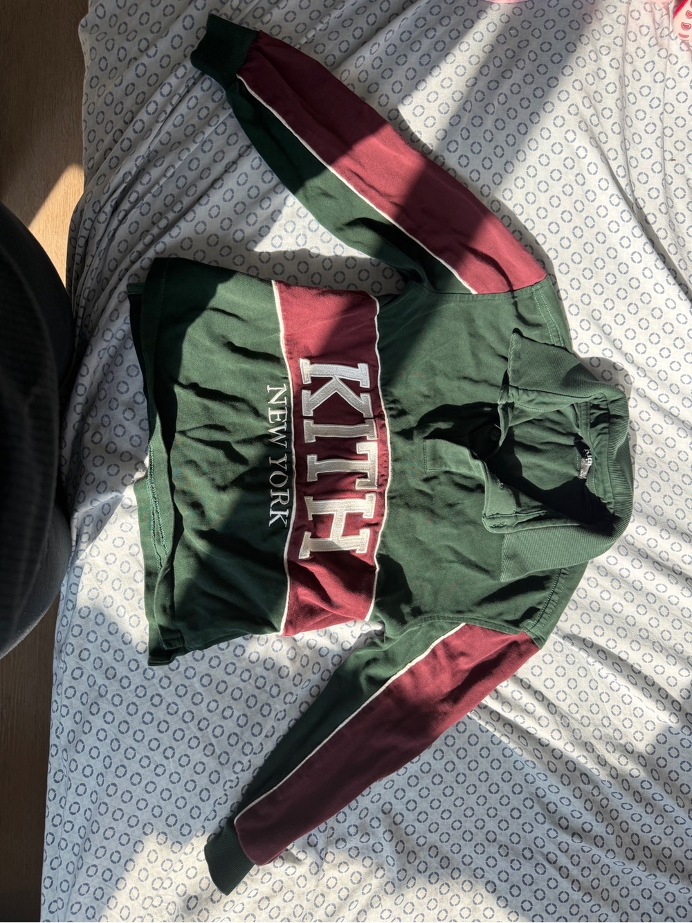 Kith Green and Burgundy Colorblock Pullover Hoodie